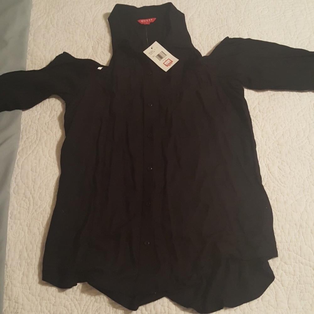 Guess cold shoulder button down top
